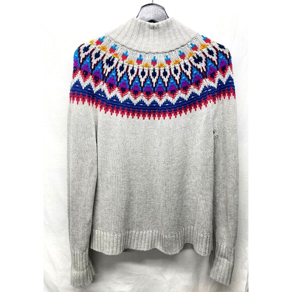 CHAPS Denim Knit Sweater Women's Gray/ Multi-Color Full Zip Nordic Fair Isle - Picture 3 of 9
